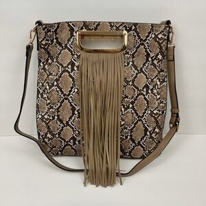 Fringe Snake Print Handbag